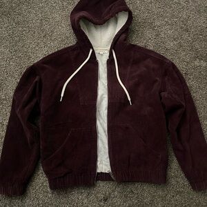 PacSun Corduroy Sherpa Lined Hooded Jacket Burgundy XS/S